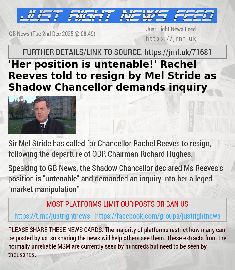’Her position is untenable!’ Rachel Reeves told to resign by Mel Stride as Shadow Chancellor demands inquiry