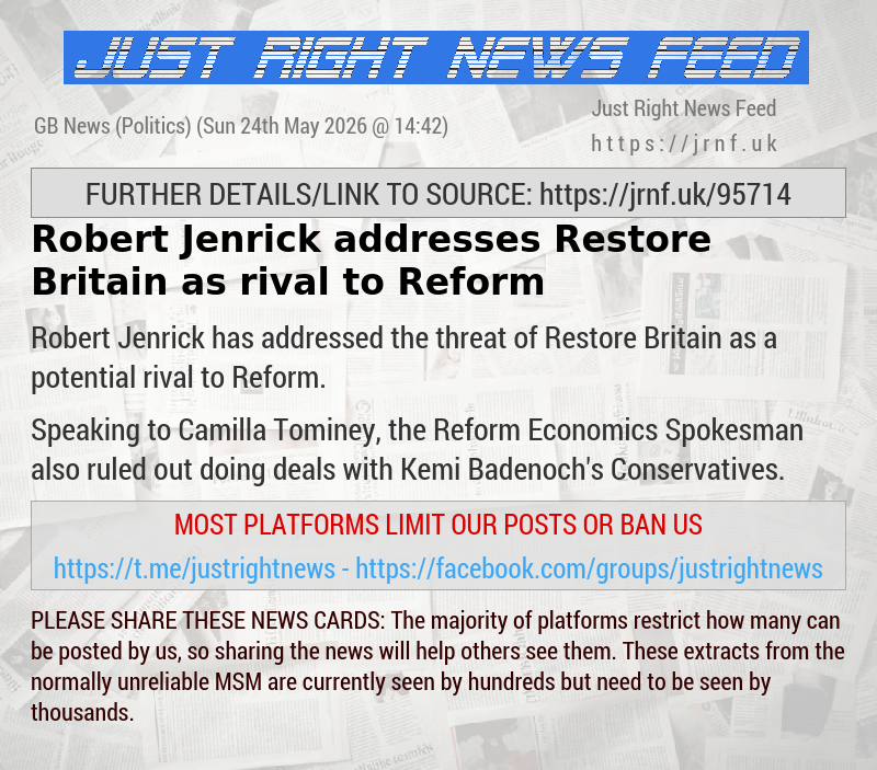 Robert Jenrick addresses Restore Britain as rival to Reform