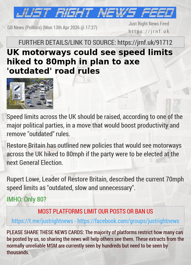 UK motorways could see speed limits hiked to 80mph in plan to axe ’outdated’ road rules