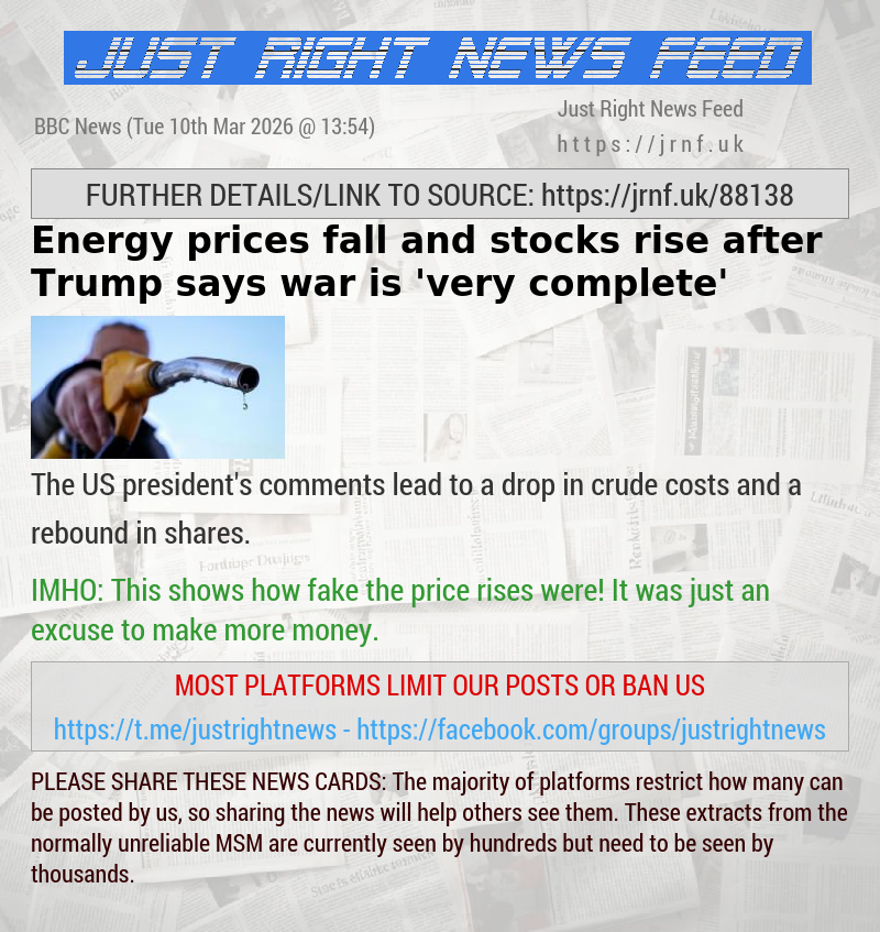 Energy prices fall and stocks rise after Trump says war is ’very complete’
