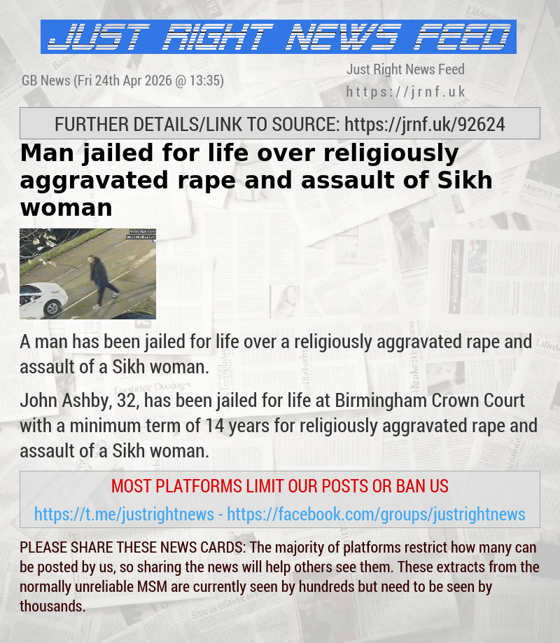 Man jailed for life over religiously aggravated rape and assault of Sikh woman