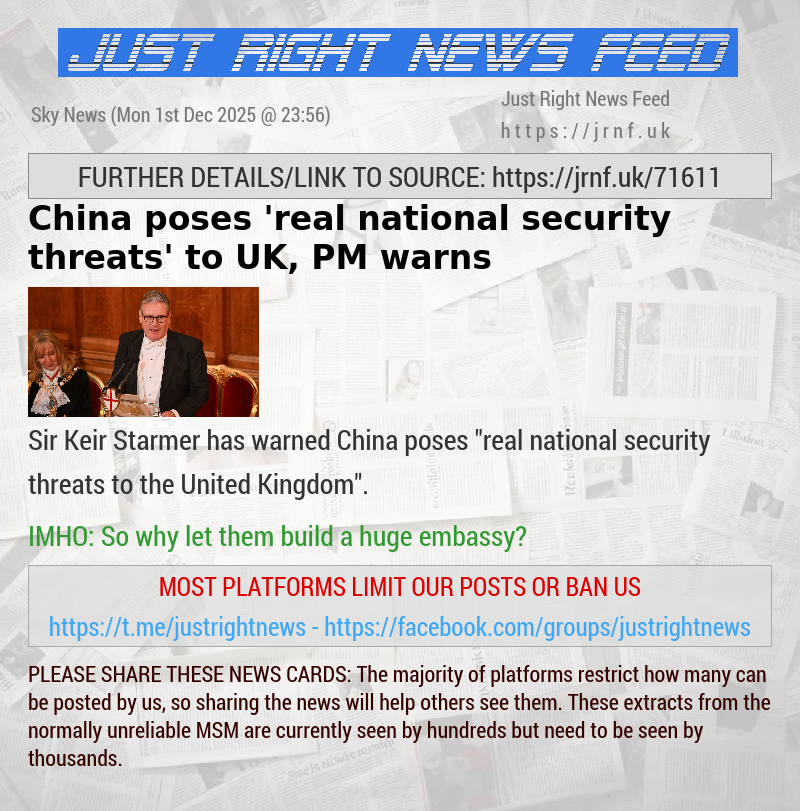 China poses ’real national security threats’ to UK, PM warns