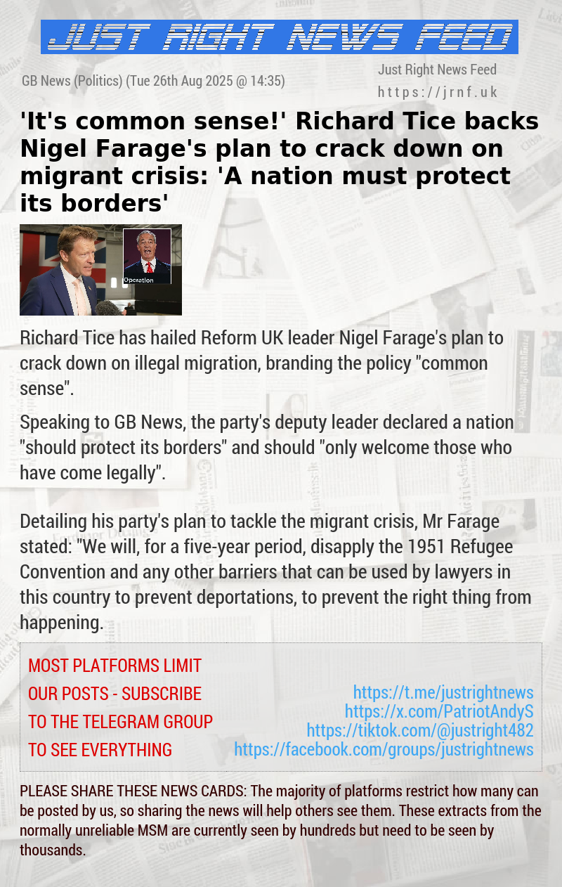 ’It’s common sense!’ Richard Tice backs Nigel Farage’s plan to crack down on migrant crisis: ’A nation must protect its borders’