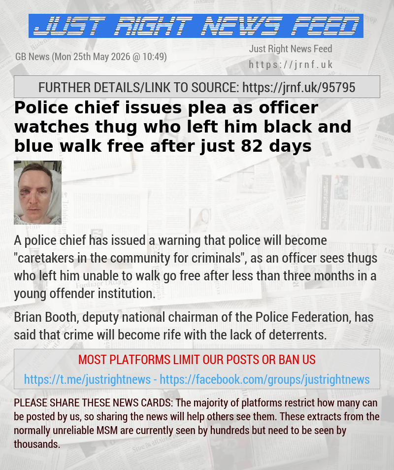 Police chief issues plea as officer watches thug who left him black—and—blue walk free after just 82 days