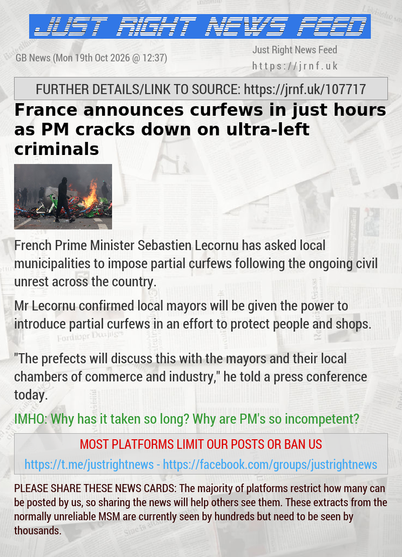 France announces curfews in just hours as PM cracks down on ultra—left criminals