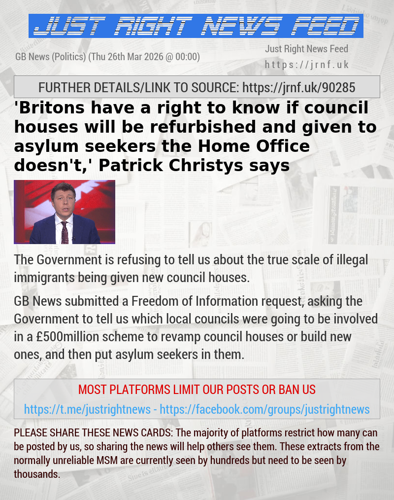 ’Britons have a right to know if council houses will be refurbished and given to asylum seekers — the Home Office doesn’t,’ Patrick Christys says
