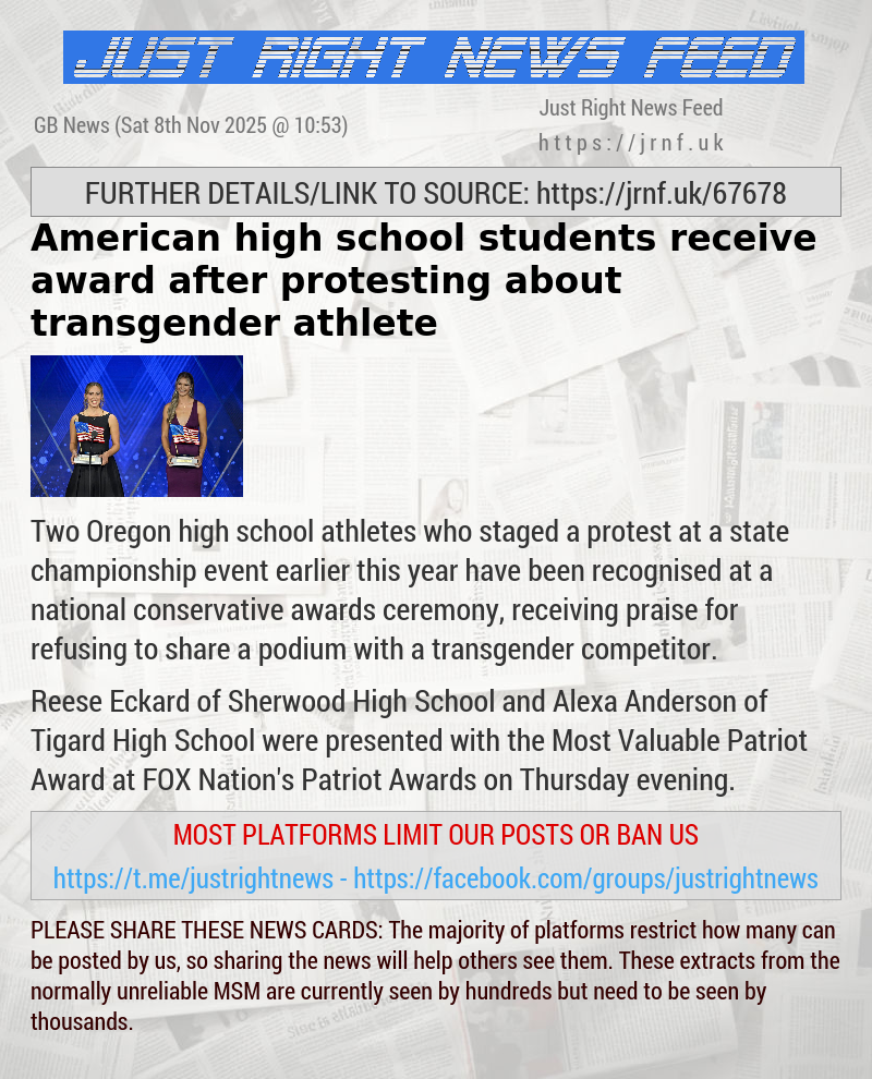 American high school students receive award after protesting about transgender athlete