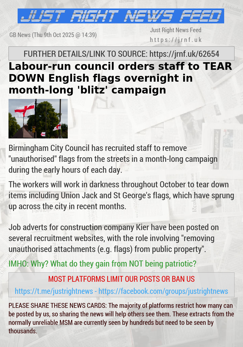 Labour—run council orders staff to TEAR DOWN English flags overnight in month—long ’blitz’ campaign