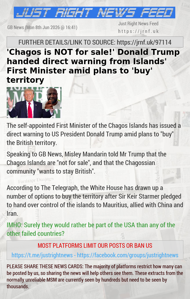 ’Chagos is NOT for sale!’ Donald Trump handed direct warning from Islands’ First Minister amid plans to ’buy’ territory