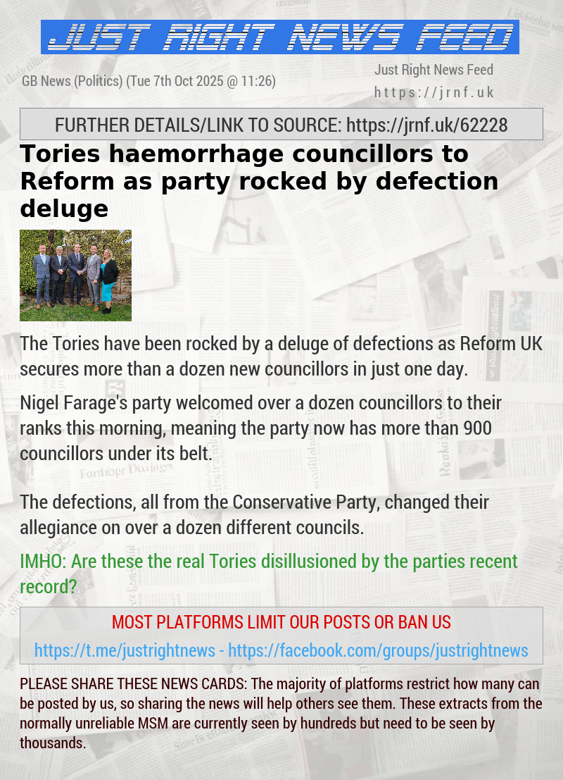 Tories haemorrhage councillors to Reform as party rocked by defection deluge