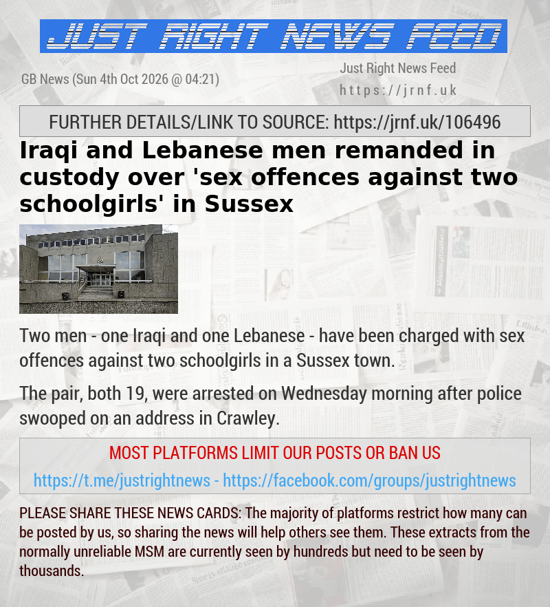 Iraqi and Lebanese men remanded in custody over ’sex offences against two schoolgirls’ in Sussex