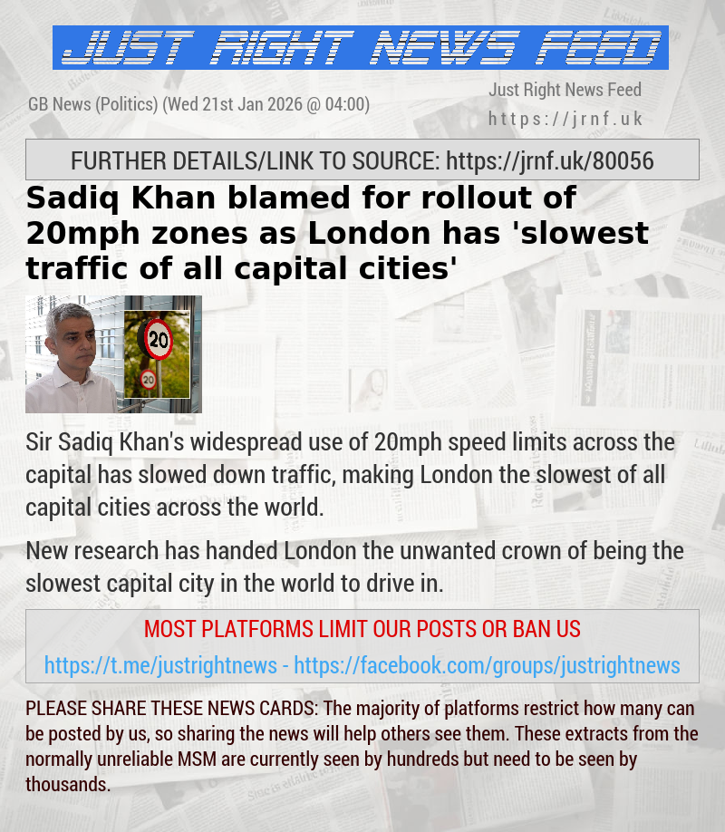 Sadiq Khan blamed for rollout of 20mph zones as London has ’slowest traffic of all capital cities’