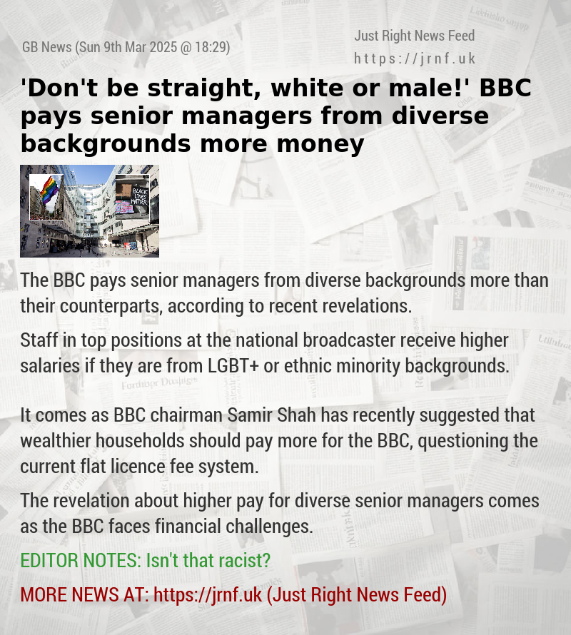 ’Don’t be straight, white or male!’ BBC pays senior managers from diverse backgrounds more money