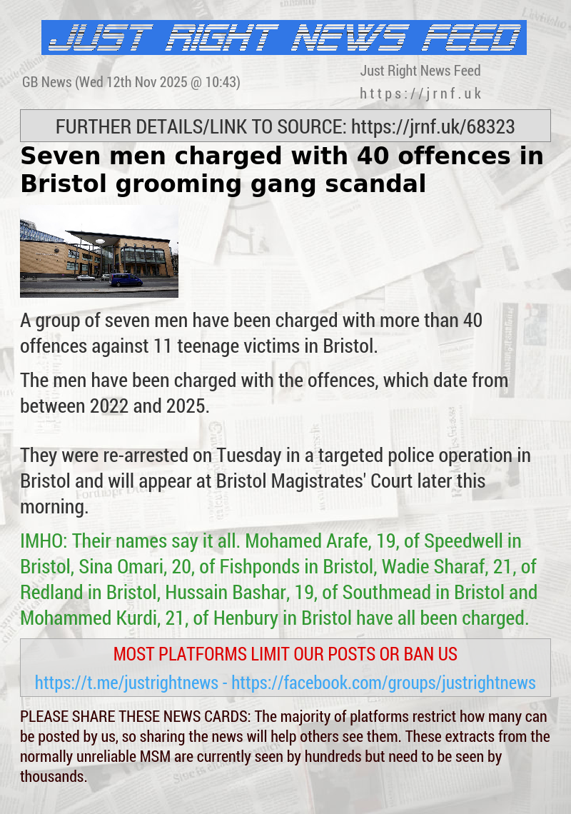 Seven men charged with 40 offences in Bristol grooming gang scandal