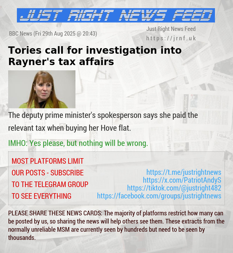 Tories call for investigation into Rayner’s tax affairs