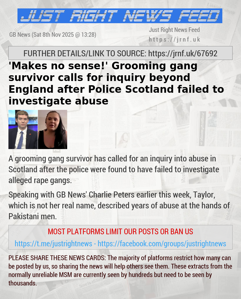 ’Makes no sense!’ Grooming gang survivor calls for inquiry beyond England after Police Scotland failed to investigate abuse