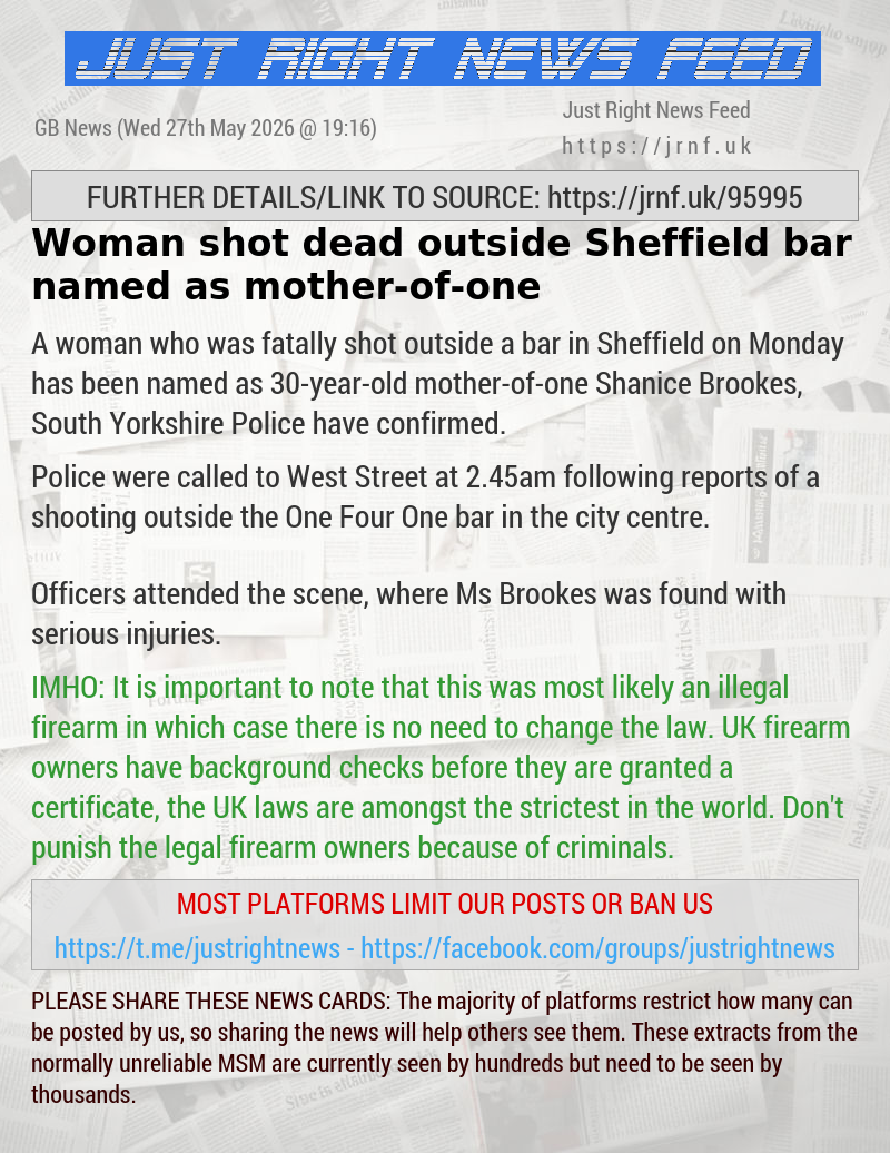 Woman shot dead outside Sheffield bar named as mother—of—one