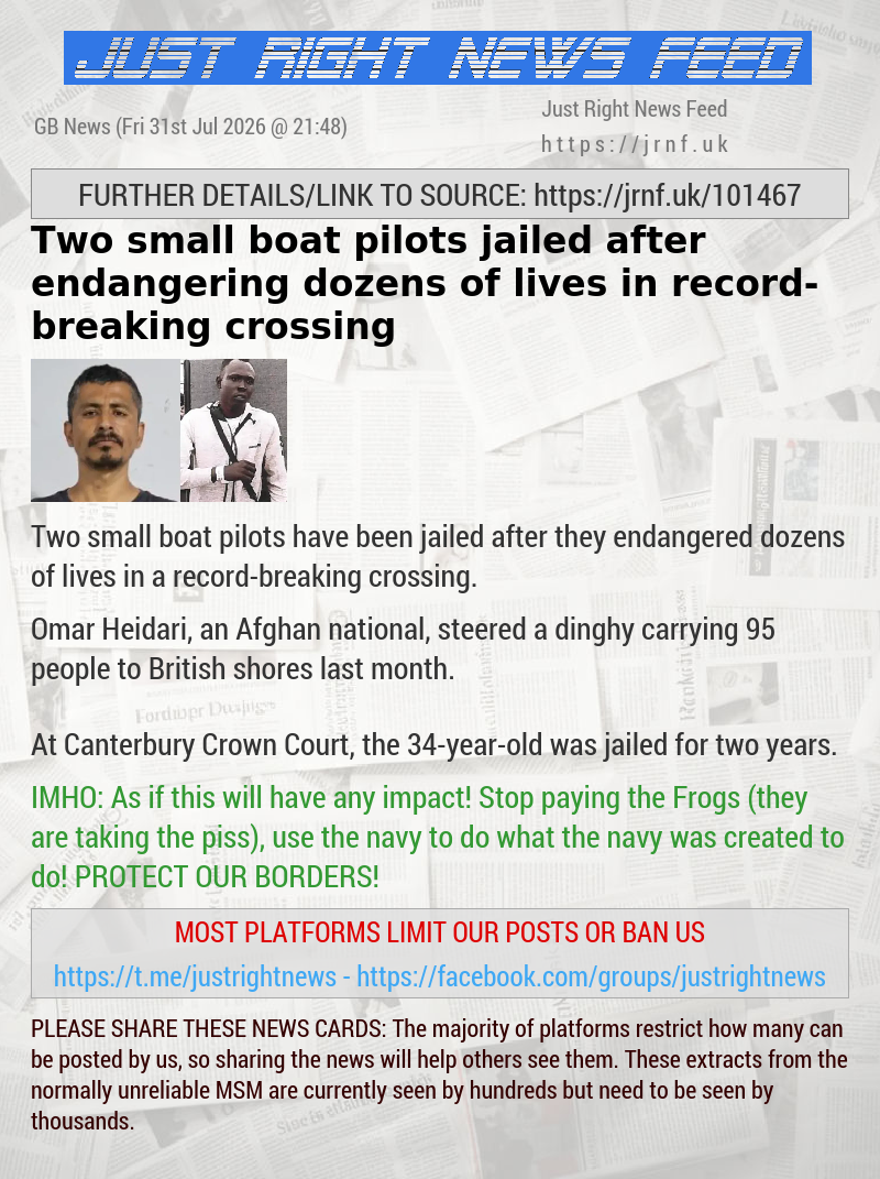 Two small boat pilots jailed after endangering dozens of lives in record—breaking crossing