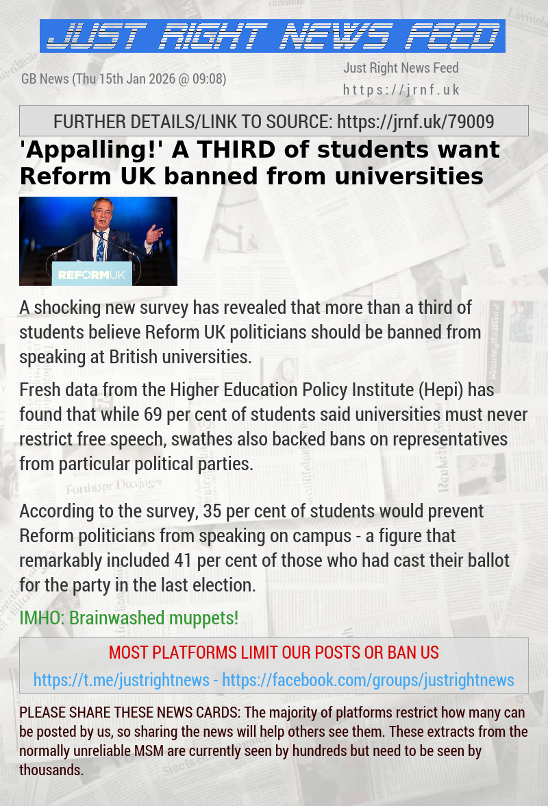 ’Appalling!’ A THIRD of students want Reform UK banned from universities