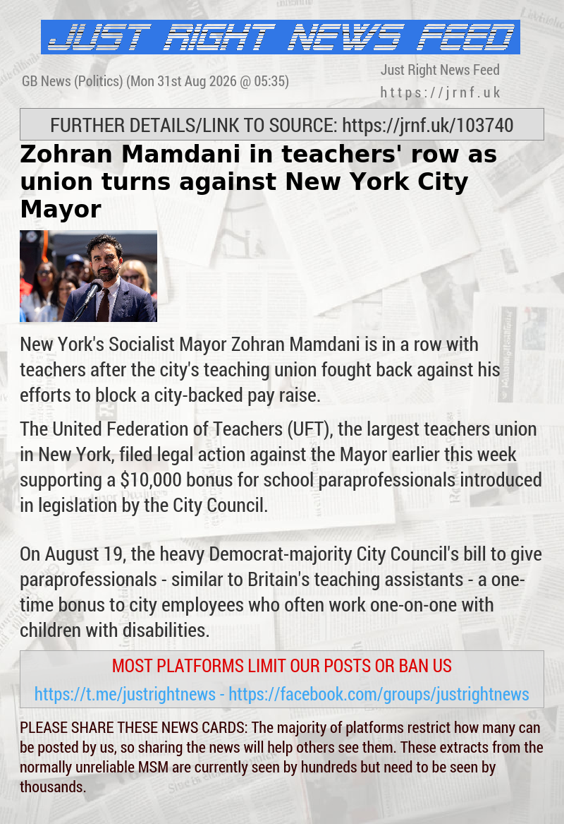Zohran Mamdani in teachers’ row as union turns against New York City Mayor
