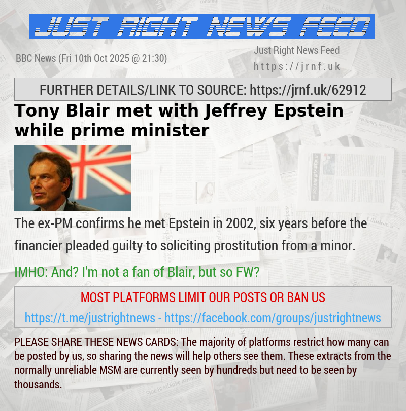 Tony Blair met with Jeffrey Epstein while prime minister