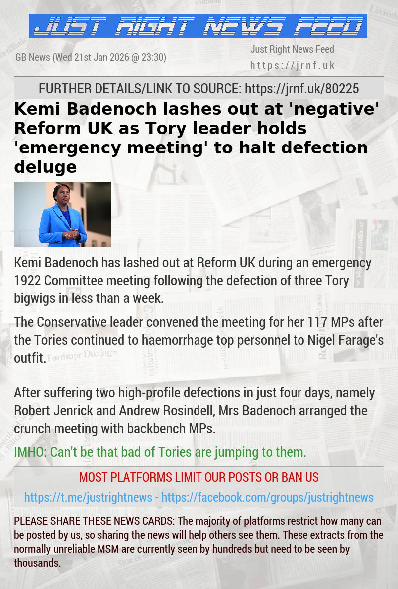 Kemi Badenoch lashes out at ’negative’ Reform UK as Tory leader holds ’emergency meeting’ to halt defection deluge
