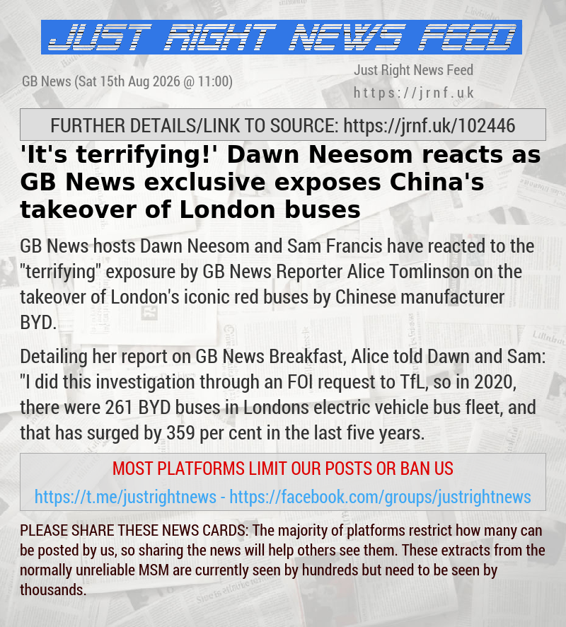 ’It’s terrifying!’ Dawn Neesom reacts as GB News exclusive exposes China’s takeover of London buses