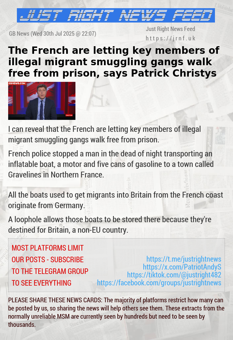 The French are letting key members of illegal migrant smuggling gangs walk free from prison, says Patrick Christys