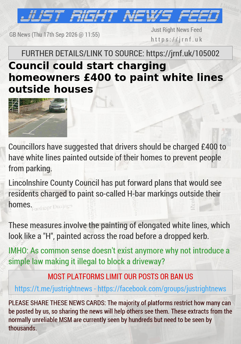 Council could start charging homeowners &pound;400 to paint white lines outside houses