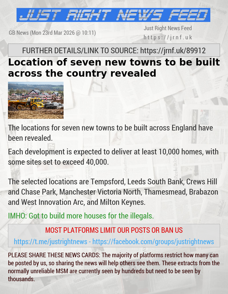 Location of seven new towns to be built across the country revealed