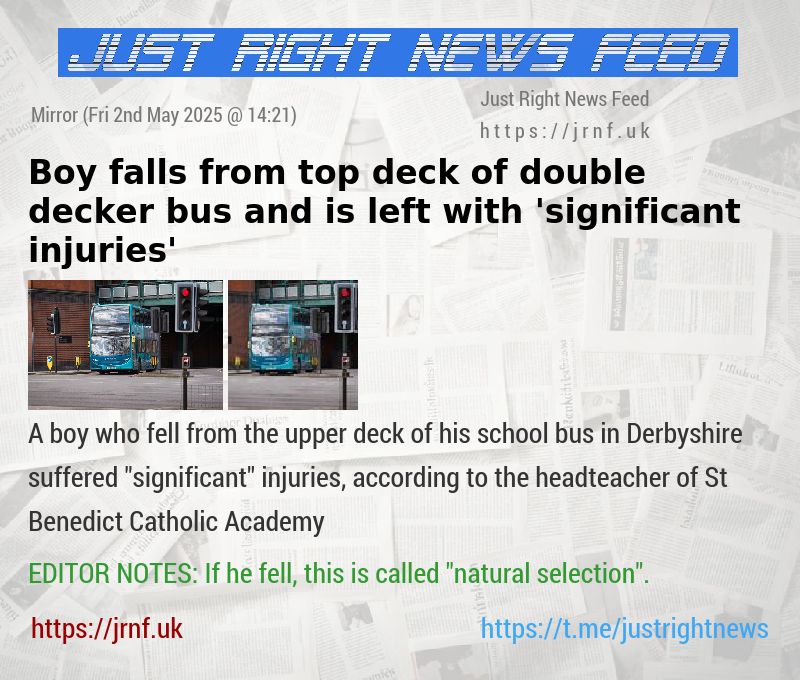 Boy falls from top deck of double decker bus and is left with ’significant injuries’