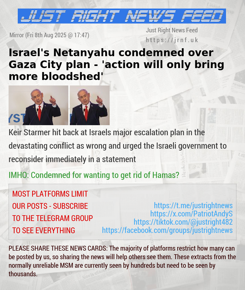 Israel’s Netanyahu condemned over Gaza City plan — ’action will only bring more bloodshed’
