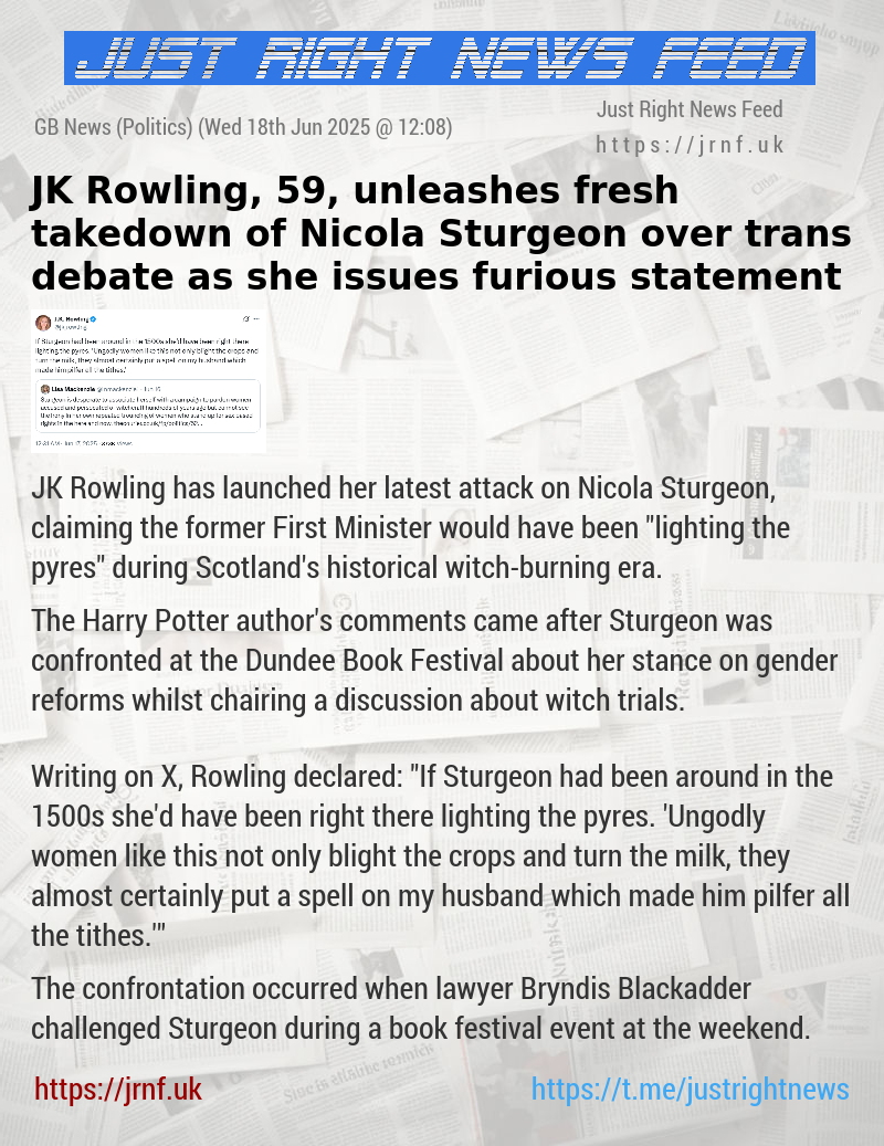 JK Rowling, 59, unleashes fresh takedown of Nicola Sturgeon over trans debate as she issues furious statement