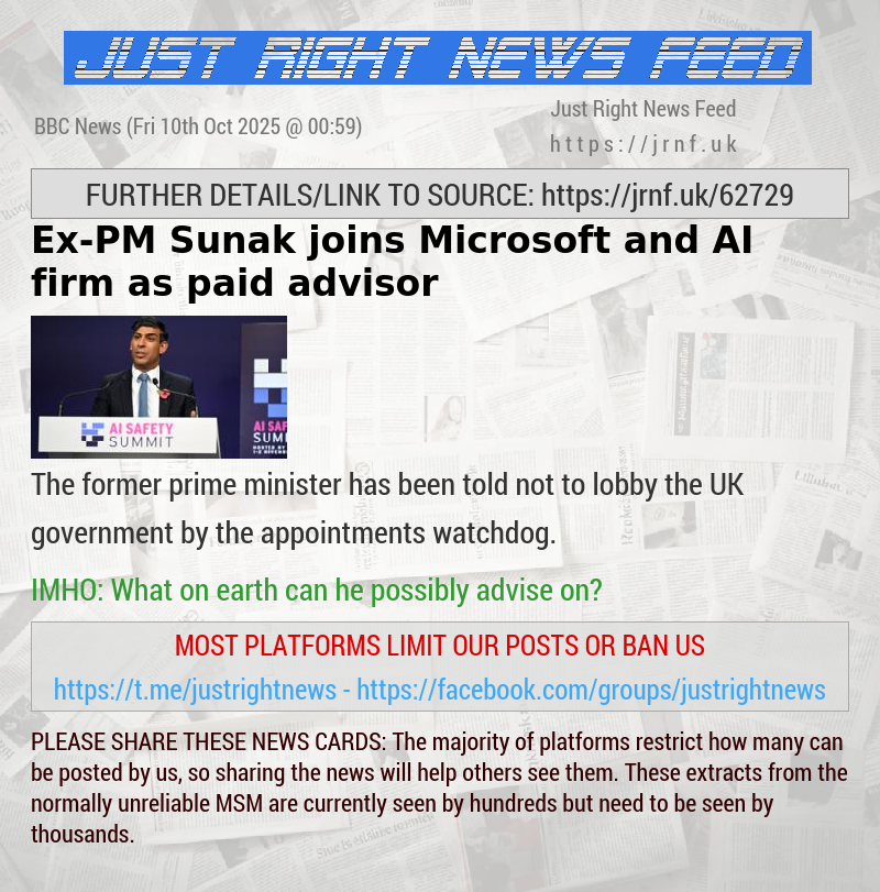 Ex—PM Sunak joins Microsoft and AI firm as paid advisor