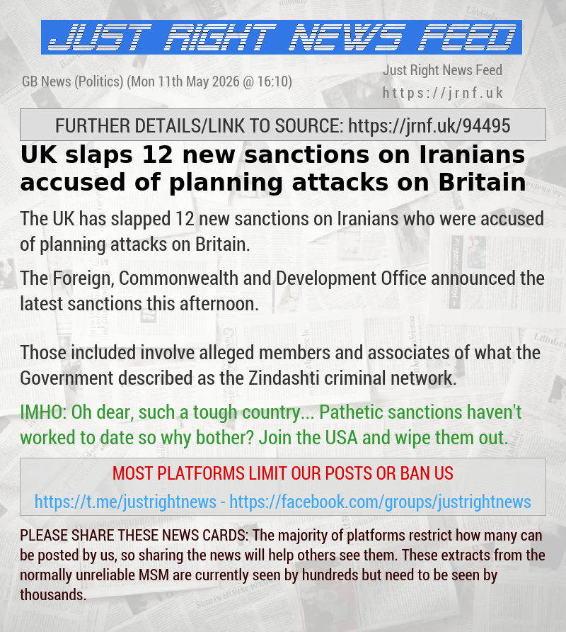 UK slaps 12 new sanctions on Iranians accused of planning attacks on Britain