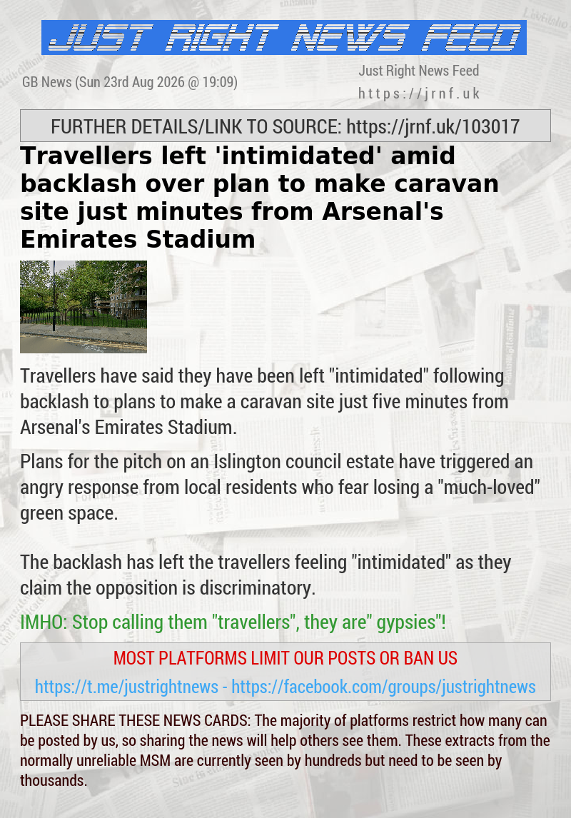 Travellers left ’intimidated’ amid backlash over plan to make caravan site just minutes from Arsenal’s Emirates Stadium