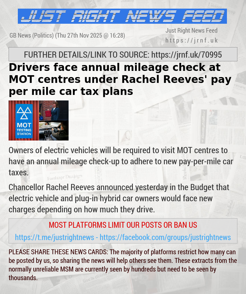 Drivers face annual mileage check at MOT centres under Rachel Reeves’ pay—per—mile car tax plans