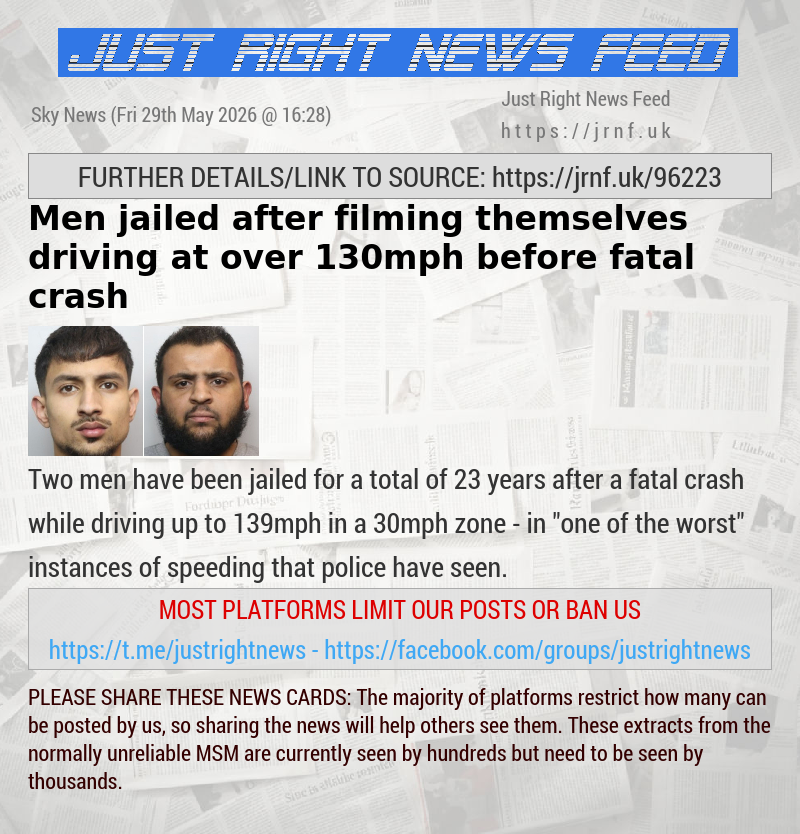 Men jailed after filming themselves driving at over 130mph before fatal crash
