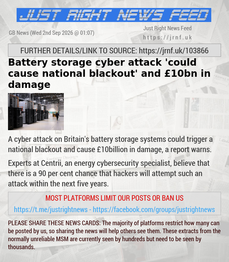Battery storage cyber attack ’could cause national blackout’ and &pound;10bn in damage