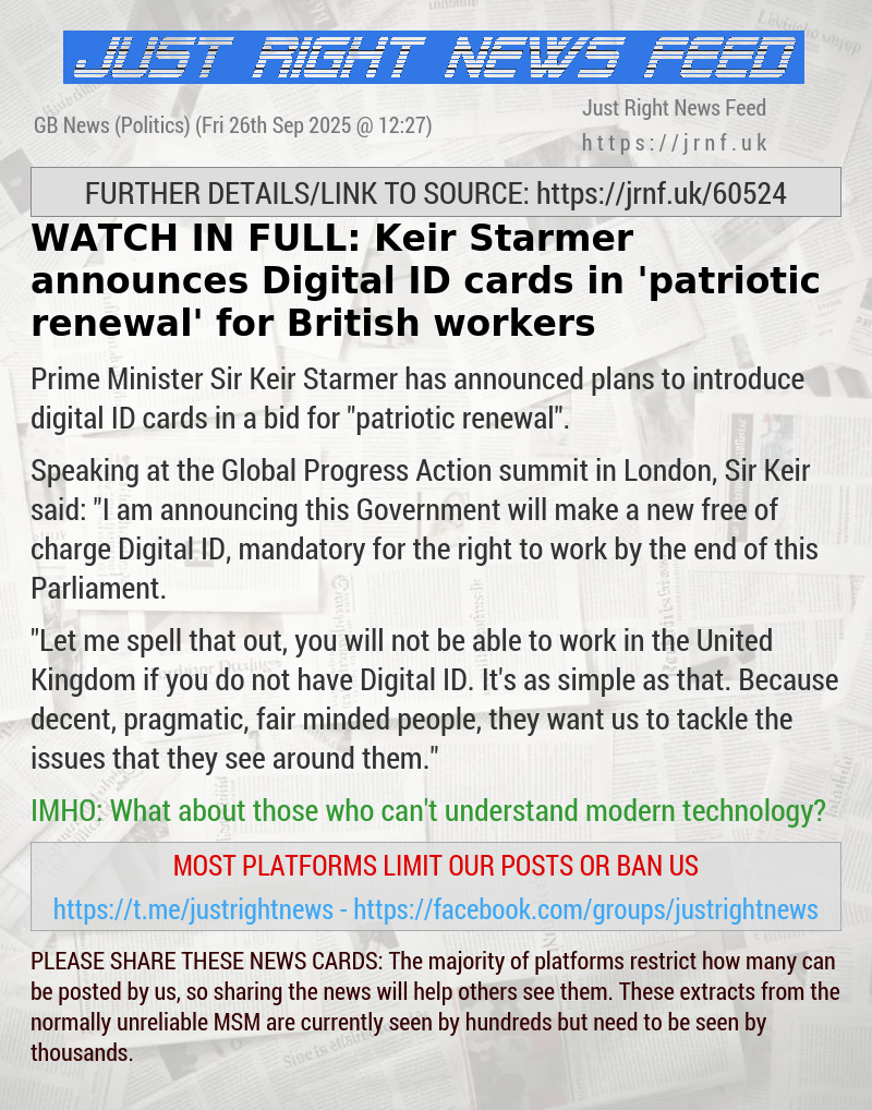 WATCH IN FULL: Keir Starmer announces Digital ID cards in ’patriotic renewal’ for British workers