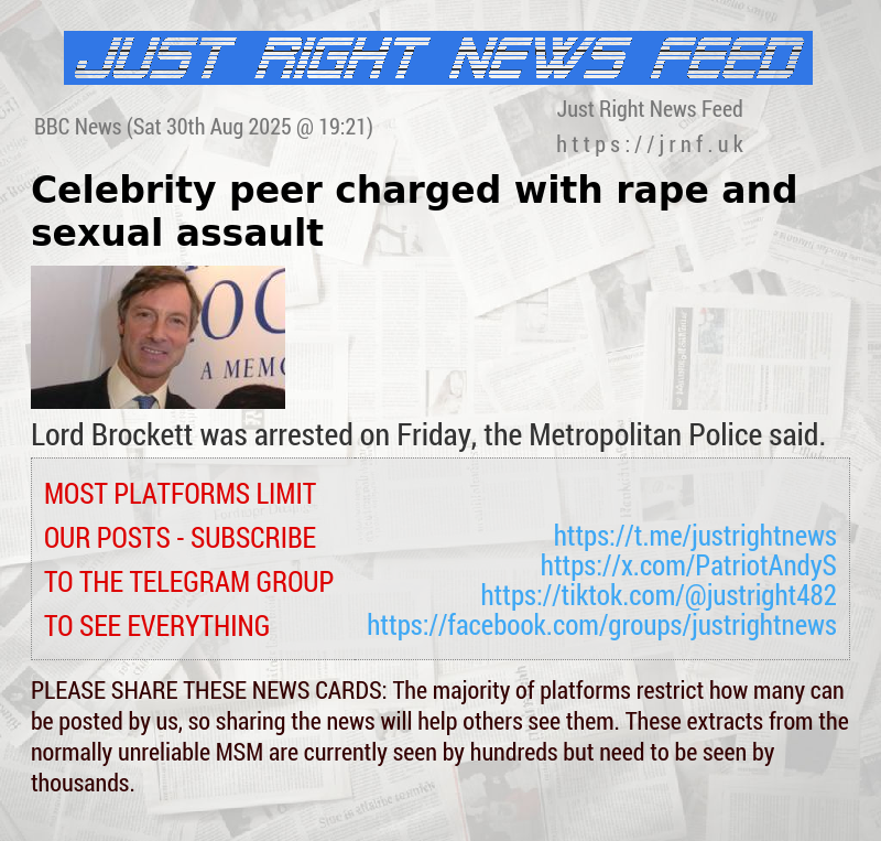 Celebrity peer charged with rape and sexual assault