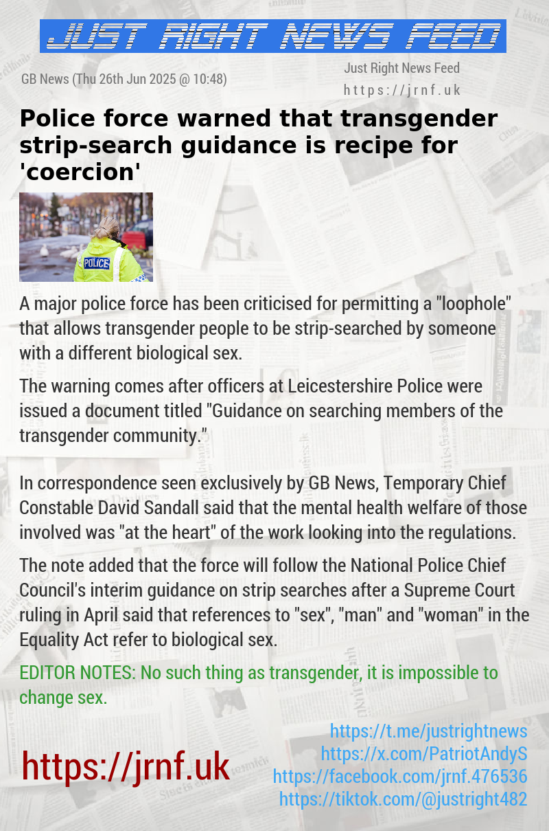 Police force warned that transgender strip—search guidance is recipe for ‘coercion’