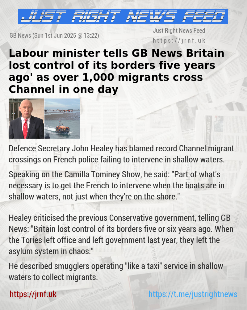 Labour minister tells GB News ‘Britain lost control of its borders five years ago’ as over 1,000 migrants cross Channel in one day