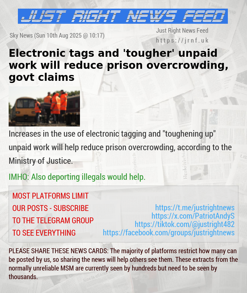 Electronic tags and ’tougher’ unpaid work will reduce prison overcrowding, govt claims 