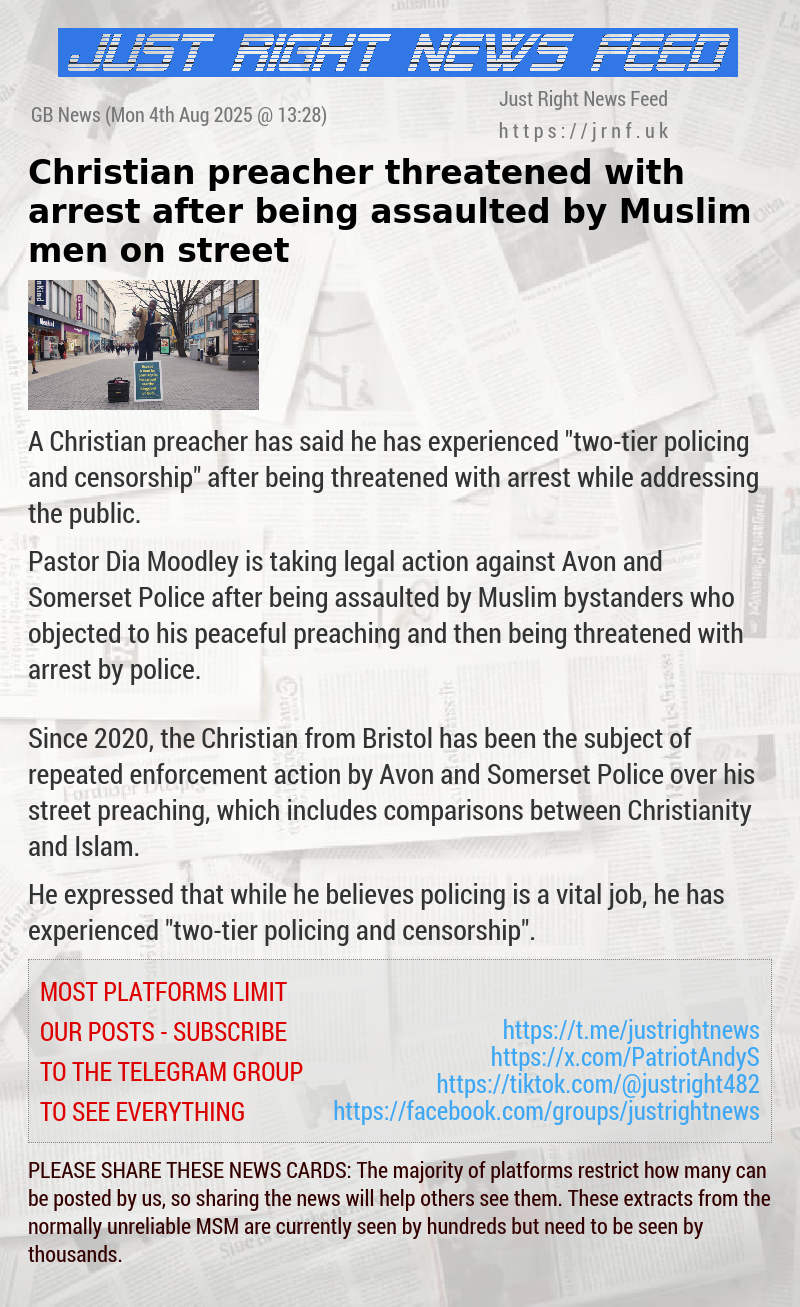 Christian preacher threatened with arrest after being assaulted by Muslim men on street