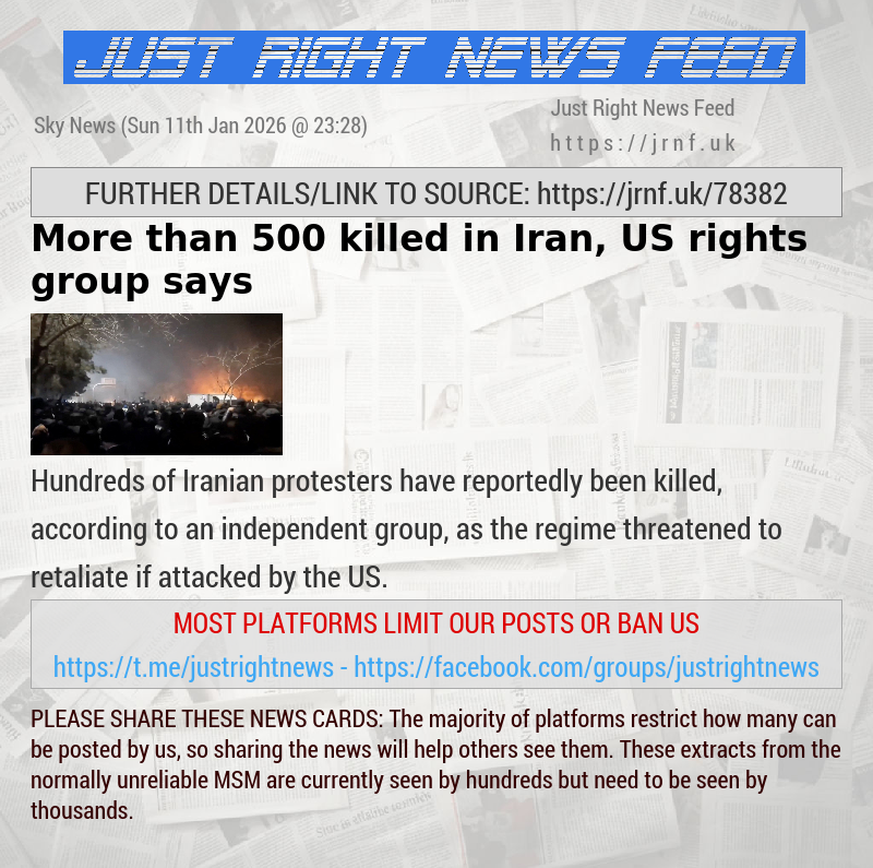 More than 500 killed in Iran, US rights group says