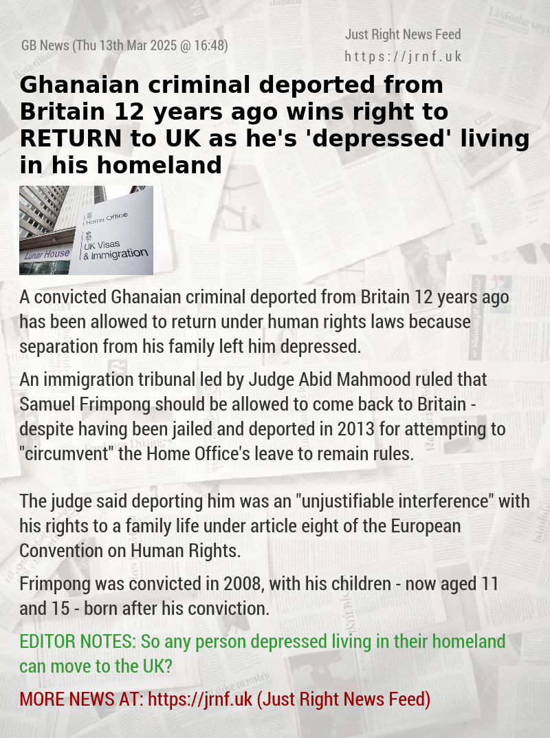 Ghanaian criminal deported from Britain 12 years ago wins right to RETURN to UK as he’s ’depressed’ living in his homeland