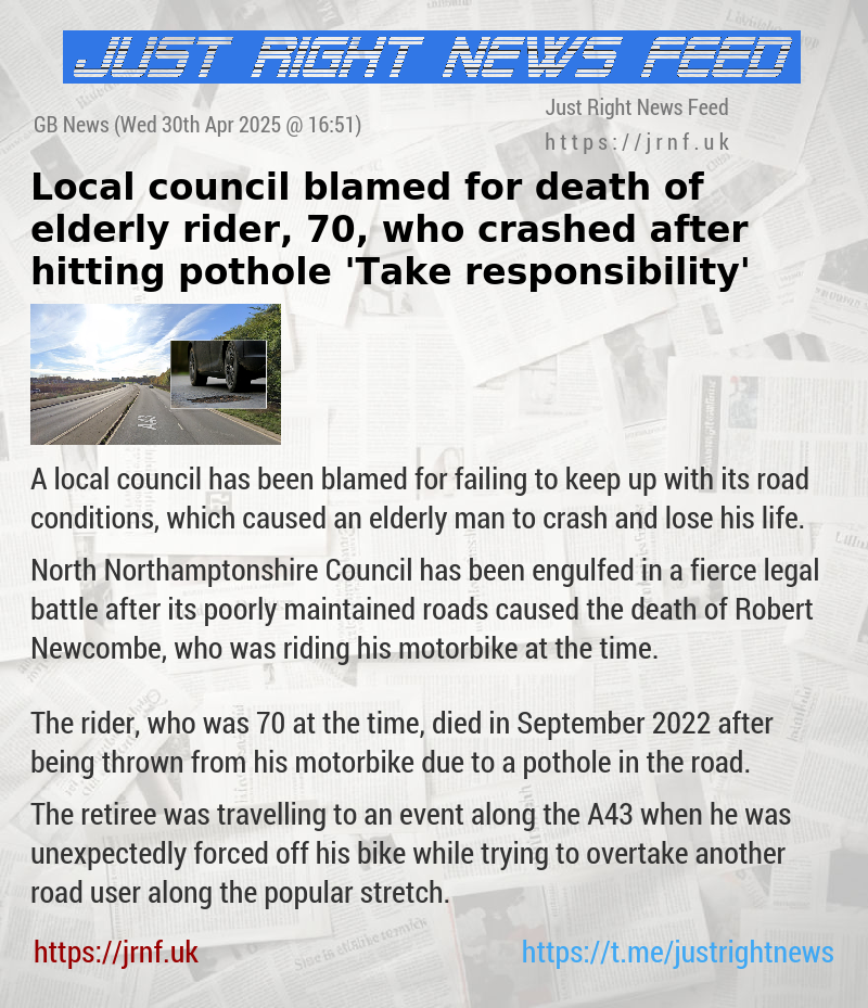 Local council blamed for death of elderly rider, 70, who crashed after hitting pothole — ’Take responsibility’