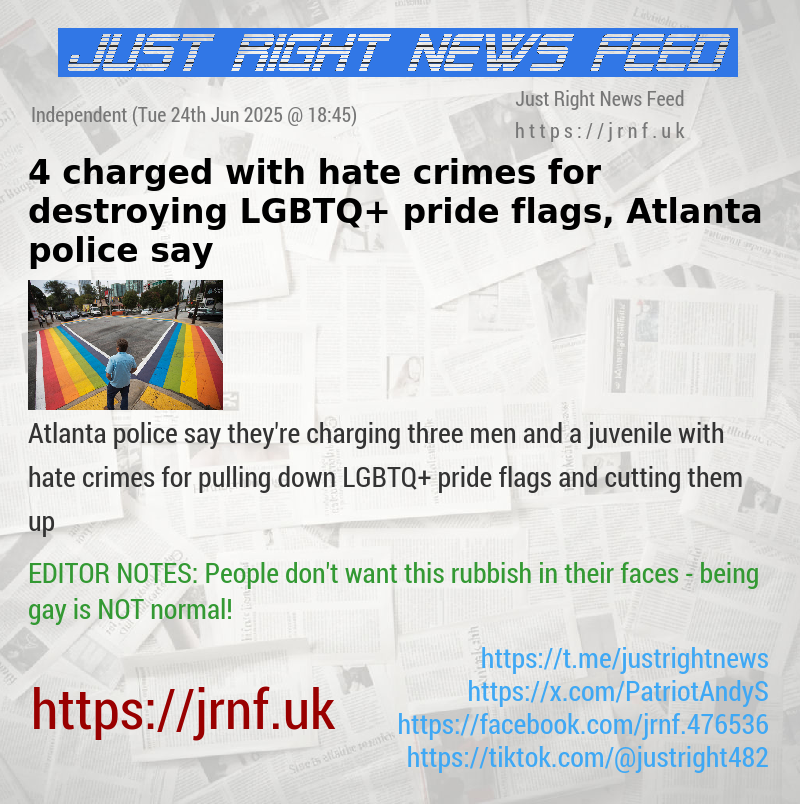 4 charged with hate crimes for destroying LGBTQ+ pride flags, Atlanta police say