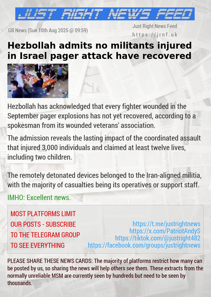 Hezbollah admits no militants injured in Israel pager attack have recovered